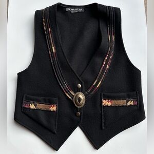 Coloratura 100% Wool Vintage Black Southwestern Vest. Size S